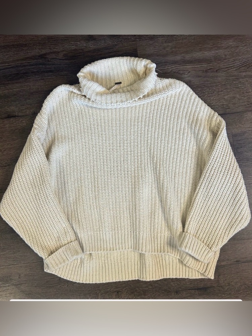 Free People Cream Chunky Rollneck Turtleneck Sweater, Oversized